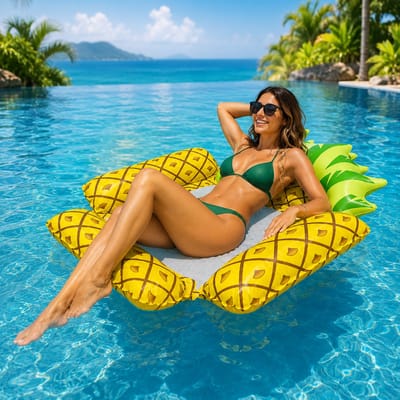 Zwembadfloat - Waterhangmat - Opblaasbare Ananas Float Met Rugleuning - Netstof Zitvlak - PVC - 115 x 104 cm