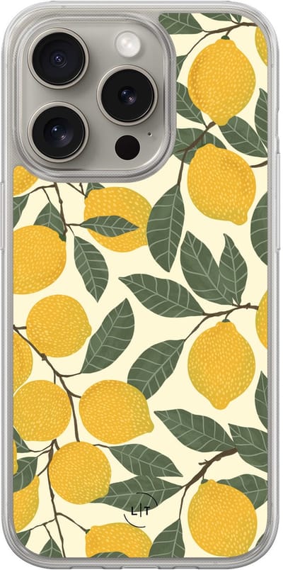 Hoesje geschikt voor iPhone 15 Pro Max - Citroenen - 2in1 backcover - Natuur - Groen - Leuke Telefoonhoesjes