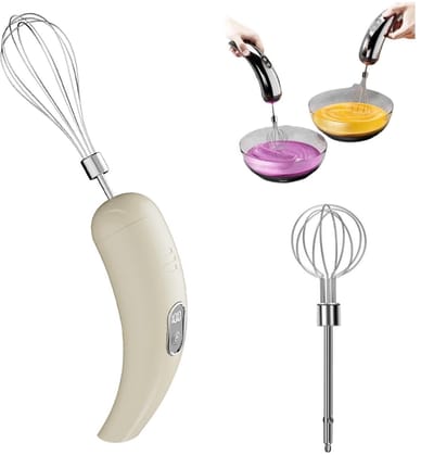 Draadloos oplaadbare handmixer, draagbare elektrische garde (met 5 snelheidsstanden), krachtige mixer Geschikt voor het bakken van taarten, crèmes en desserts, een geweldig hulpmiddel Geschikt voor thuiskoken en doe-het-zelfkeukens (beige).