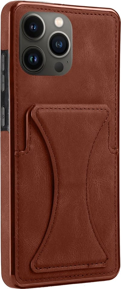 Geschikt voor iPhone 13 Pro Pasjes houder Hoesje Case - Portemonnee Cover - Hoesje met Kickstand - Magnetisch - Bruin