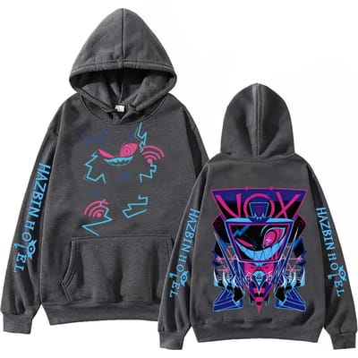 VOX Hazbin Hotel Hoodie Man Vrouw Harajuku Lange Mouw Pullover Tops Sweatshirt Cadeau 2XL donkergrijze kleur