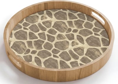 Dienblad rond 40x40 cm - Schootdienblad hout - Giraf - Patroon - Beige - Bruin - Borrelplank rechthoek - Plateau houten dienbladen