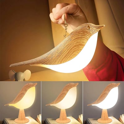 Rosnek Vogel Slaaplamp 2 Stuks- Draadloze Nachtlamp met Touchbediening - Dimbare - 3 Kleuren & USB Oplaadbaar - Bedlamp - Nachtlampje baby - Sfeerverlichting voor Slaapkamer, Bureau
