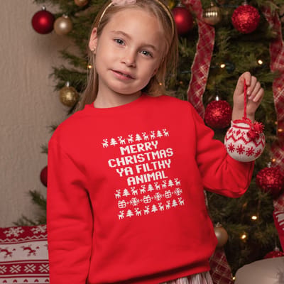 Foute Kersttrui Rood Kind - Merry Christmas Ya Filthy Animal (3-4 jaar - MAAT 98/104) - Kerstkleding voor jongens & meisjes