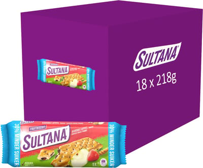 Sultana - Tussendoortje - Aardbei & Appel fruitbiscuit - 30% minder suiker - 18 x 218 gram