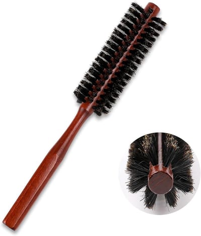 Natuurlijke ronde haarborstel met houten handvat voor dun of kort haar, volume toevoegend en mini baardborstel voor mannen