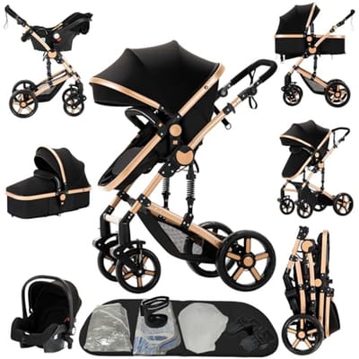 3-in-1 Kinderwagen voor Pasgeborenen met Omkeerbare Duwmogelijkheden - Lichtgewicht Aluminium Design