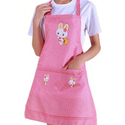 Tablier Lapin à Carreaux - Tablier de Cuisine Motif Dessin Animé Marron, Léger Respirant Absorbant la Sueur Adapté pour la Pâtisserie le BBQ le Nettoyage les Tâches Ménagères rose