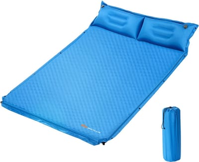 Go Plus Zelfopblazende Slaapmat 2-Persoons – Met Ingebouwde Kussens – Waterdicht & Lichtgewicht – Ideaal voor Kamperen, Hiken & Outdoor Reizen – Blauw