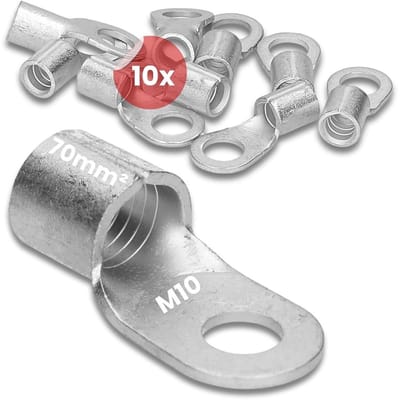 10 stuks Kalitec Q70-10 krimpklemmen voor kabels 70 mm² M10 | Ongeïsoleerd | Krimpen met pinnen | Voor meeraderige, fijn- en extra-fijnaderige geleiders | Kabelklem 70 mm² volgens DIN 46234