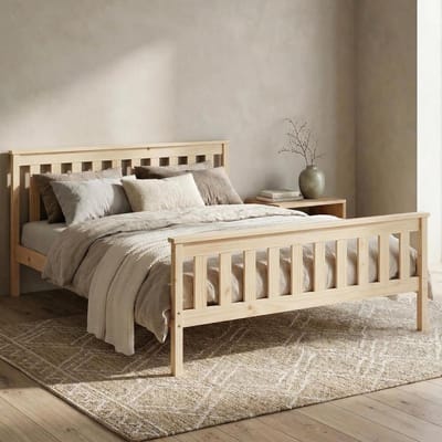Massief houten bed - Grenen bedframe - Slaapkamer inrichting - Met comfortabel hoofdeinde - 120x200 cm - Naturel
