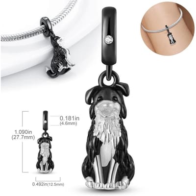 Echte Charm Koper Schattige Zwarte Border Collie Kralen Passend op Charm Plata Armband Voor Vrouwen Sieraden Knutselen Mooi Cadeau black