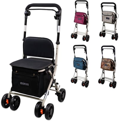 Mobiclinic Coliseo - Boodschappentrolley - Rollator - Met zitje - Shopper rollator - Inklapbare rollator - 19 L - 4 wielen - Gepolsterde zitting - Boodschappen rollator - Met Remsysteem - Zwart