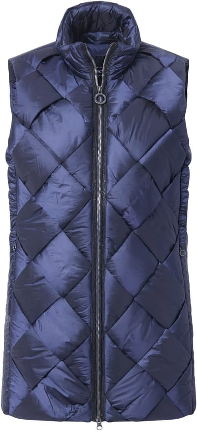 Ulla Popken - Dames - Lange doorgestikte bodywarmer Two-Tone-stiksel mouwloos - Donker lelie - Maat 42+