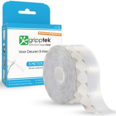 GrippTek® Anti-Tocht Tape Clear - 5 Meter x 35 mm - Tochtstrips voor Deuren - Zelfklevend - Isolerend - Tochtstopper - Tochtrol - Tochtband - Tochtwering - Hoogwaardig Siliconen - Transparant