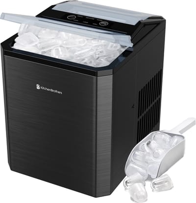 KitchenBrothers - 1L - IJsblokjesmachine - 12kg/24 uur - BPA-vrij - IJsblokjesmaker - Zelfreinigingsfunctie - Easy Clean - IJsklontjes maker - RVS