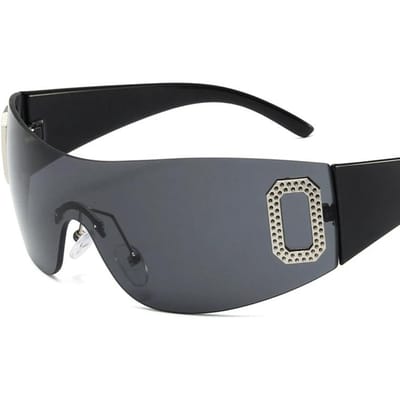 Lunettes de soleil Y2K sans monture Punk Monolithiques Femmes Marque de luxe Lunettes enveloppantes Cinq étoiles pour Femmes As Picture black