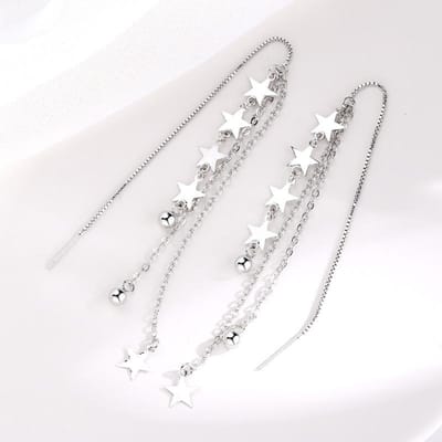 Mode 925 Sterling Zilveren Kwastje Lange Ketting Ster Druppel Oorbel voor Vrouwen Meisjes Kerst Verjaardagscadeau Sieraden gray