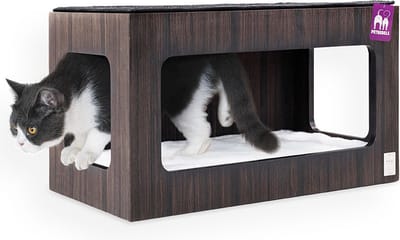 Petrebels Wandmeubel wandmontage Klimmuur Kat - Kattenmuur Box 60-Wengé - 60 x 35 x 35 cm