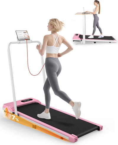 Loopband met 7% helling - Inklapbaar loopband Elektrisch 1-8 km/u instelbaar - Motor 2,5 pk - met armleuningen - met afstandsbediening en LED-display - Walkingpad - Treadmill - Roze