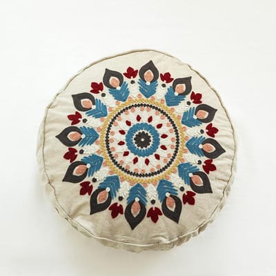 Coussin rond ethnique marocain brodé à la main Décoration de canapé salon Style indien sud-asiatique Housse de coussin pour fenêtre en baie diameter 45cm