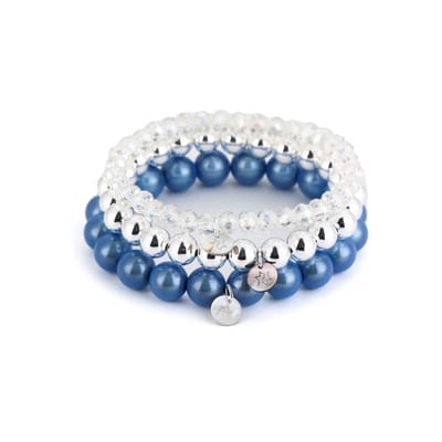 Michelle Bijou - Kralenarmband - 3 in 1 - Blue - Silver - Transparent - Stainless Steel - Nikkelvrij