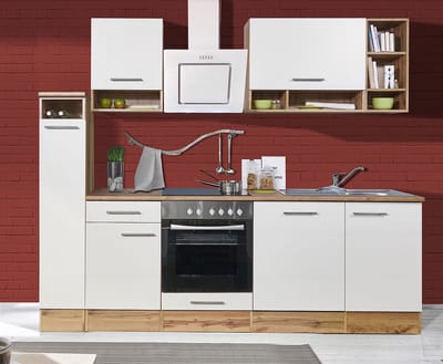 Goedkope keuken 250 cm - complete keuken met apparatuur Hilde - Wild eiken/Wit - keramische kookplaat - vaatwasser - afzuigkap - oven - spoelbak