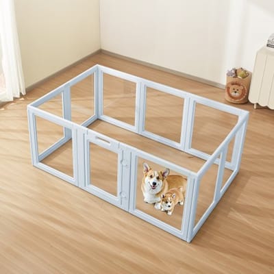VEVOR Puppy Werpbak, 1930 x 1245 x 765 mm, Puppy Speelpen met Transparante Vensters en Slot, Blauw PE Frame, Hondenren, Honden Werpbak, Dierenren voor Grote Honden