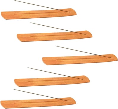 Famanu - Set van 5 houten wierookhouders 24 cm, handgemaakt design met asvanger, ideaal