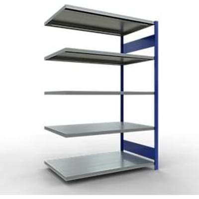Schulte Lagertechnik MULTIplus 250 rekkensysteem zonder grendel, aanbouwvak zonder grendel, lengte grendel, 2000x1300x800 mm, 5 legborden, lichtgrijs