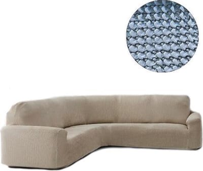 Bankhoes Milos voor Ronde Hoekbank - Lichtblauw - Breedte van 360-540cm - Hoogte 80-100cm - Extreme Stretch Bankhoezen