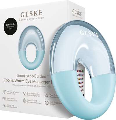 GESKE SmartAppGuided™ Cool & Warm Eye Massager | 7 in 1 | Multifunctioneel massageapparaat | Ogen en gezicht | Batterijloos koelen en warmen | Verstevigt en ontspant | Ringvormig ontwerp