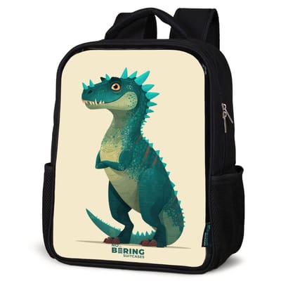 NoBoringSuitcases.com® - Rugzak zwart jongens - Schooltas jongen - NoBoringSuitcases.com® - Rugzak zwart - Schooltas jongen & meisje - Spiky dino met vriendelijke blik - Rugtas voor school - Boekentas kind - Schoolrugzak - Kinderrugzak
