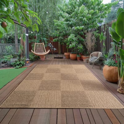 Timber Lorium Buitenkleed – Indoor & Outdoor, Jute-Look Vloerkleed, Weerbestendig, Tuin, Balkonkleed - Beige
