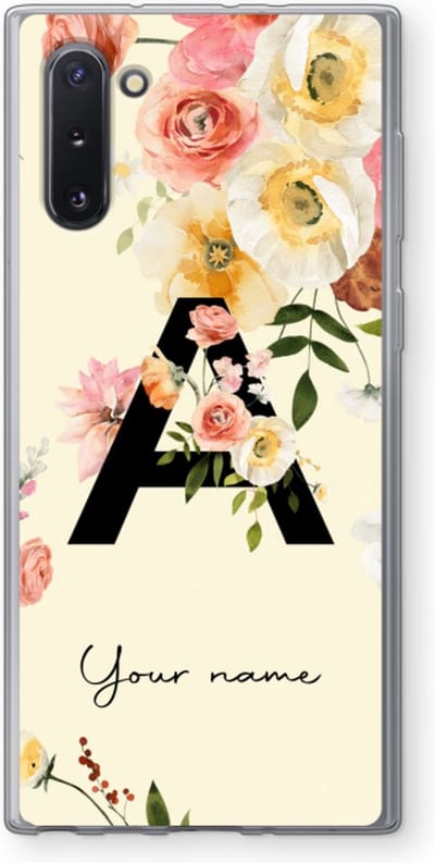 Gepersonaliseerd - Case Company® - Hoesje geschikt voor Samsung Galaxy Note 10 hoesje - Flirty Flowers Monogram - Soft Cover Telefoonhoesje - Bescherming aan alle Kanten en Schermrand