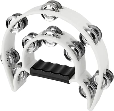 Double Row Metal Jingles Half-Moon Tambourine - Versatile Percussion for Dynamic Performances and KTV - White