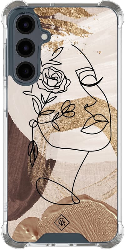 Casimoda® hoesje - Geschikt voor Samsung Galaxy A16 - Abstract Gezicht Bruin - Shockproof case - Extra sterk - TPU/polycarbonaat - Bruin/beige, Transparant