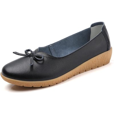 Lente Stijl Wedge-maat Schoenen voor Vrouwen Casual Enkele Schoenen voor Vrouwen Zachte Zool Ademende Damesschoenen Echt Leer Schoenen voor Middelbare Leeftijd 41 black