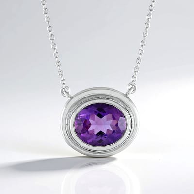 Cavill - Zilveren Halsketting 925 Sterling Zilver Geplatineerd - 3,715 ct Ovaal Siberische Amethist Paars - Elegant Design 45,5 cm