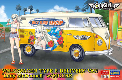 Hasegawa Modelbouwpakket Auto - 52458 Volkswagen Type 2 Delivery Van - Lucy McDonnell met Figuur - Duitse Auto Plastic - 1:24 - Modelbouw