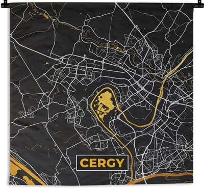 Wandkleed - Wanddoek - Stadskaart – Cergy - Plattegrond – Kaart – Frankrijk - 180x180 cm - Wandtapijt