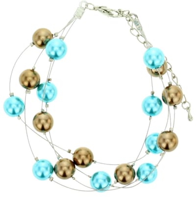 Behave - Parelarmband bruin blauw - Vrouwelijke zomerse look