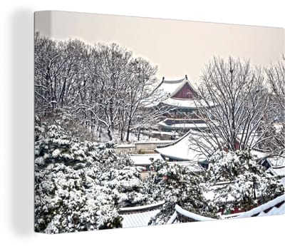 Canvas Schilderij Changdeokgung in de winter geeft een mooi beeld - 120x80 cm - Wanddecoratie