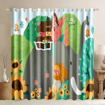 Safari Dieren Gordijn Cartoon Jungle Bos Print Gordijnen Home Decor Drape Voor Baby Kinderen Slaapkamer Woonkamer W50xH130(CM)x2PCS-Grommet Top