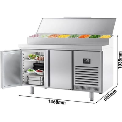 GGM Gastro Zubereitungskühltisch - 1468x600mm - mit 2 Türen - Edelstahlaufsatz 8x GN 1/4 Zilver