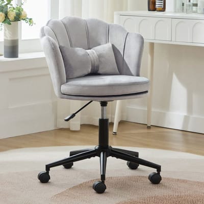 Fauteuil de bureau - MUVOE - Dossier en pétale - Coussin lombaire papillon - Velours gris - Réglable 45-55 cm