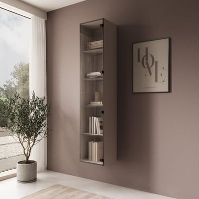Meubella - Gelvio - Vitrinekast met glas - Beige - 35x32x168 cm