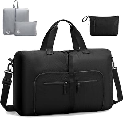 Grote Vouwbare Handbagage 40L 55x35x20cm Lichtgewicht Reisbagage met Toilettas en Schoenentas voor Weekend, Sport en Fitness, Waterdicht voor Mannen en Vrouwen, Zwart