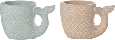 J-Line bloempot Vis - cement - blauw/beige - large - set van 2