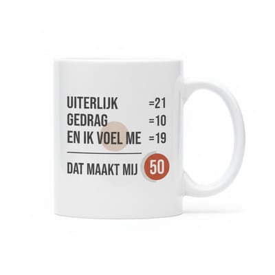 Grappige 50ste Verjaardag Mok – “Dat Maakt Mij 50” Humor Formule Koffiemok 330 ml